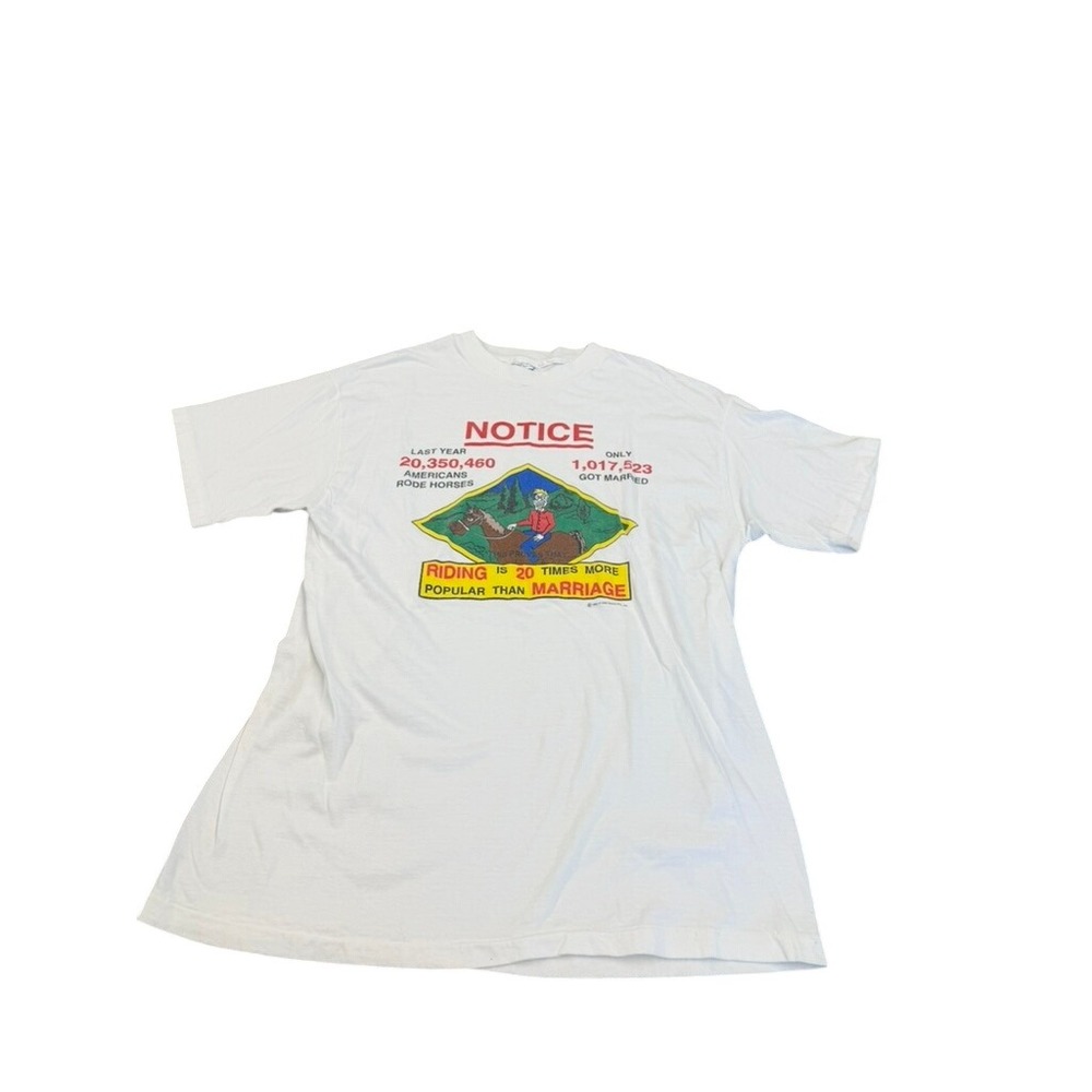VTG 1992 Hanes Beefy-T Horse Riding Humor Graphic T-Shirt White Mens L READ!!